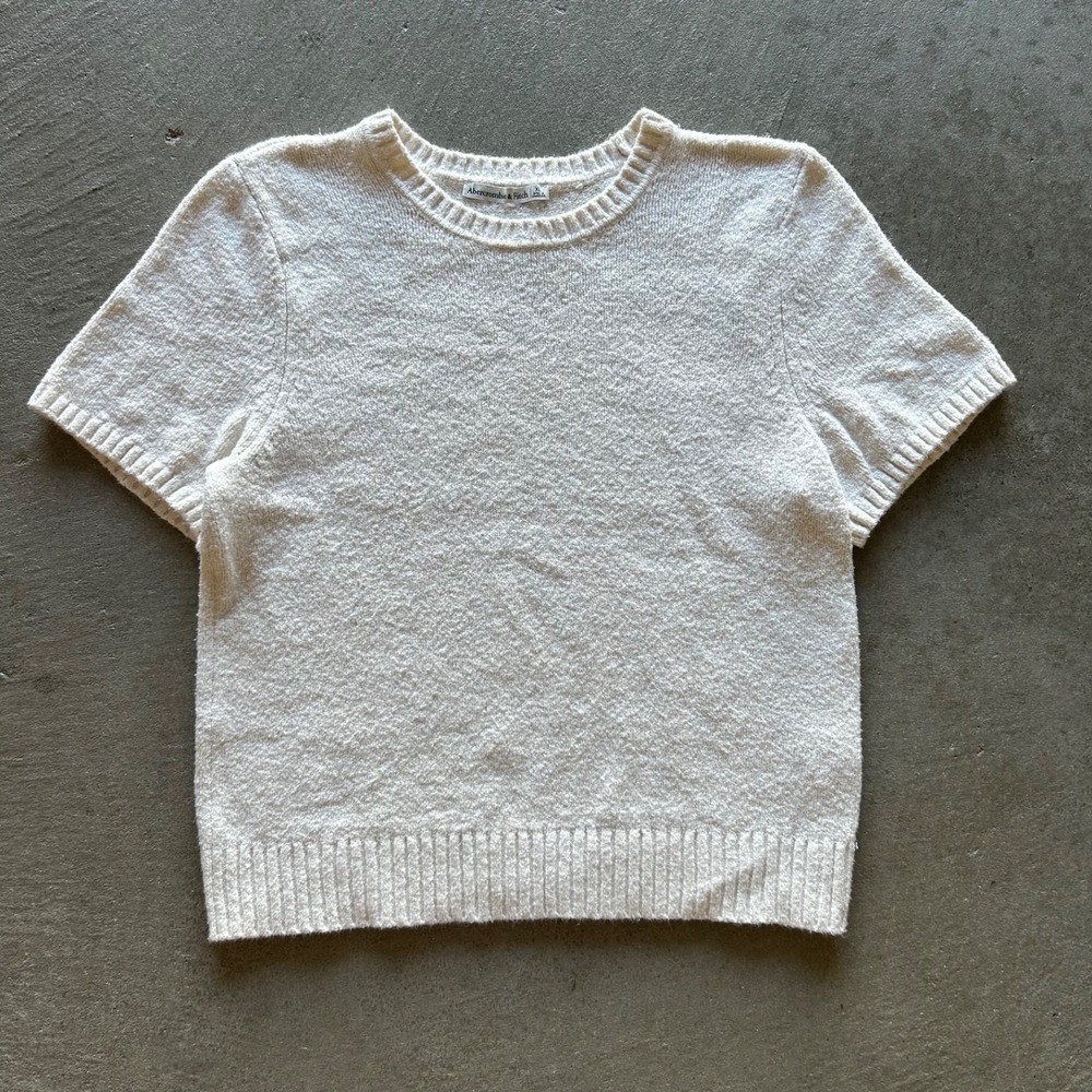Abercrombie & Fitch Sweater Shirt Womens XL White Ivory Short Sleeve Textured